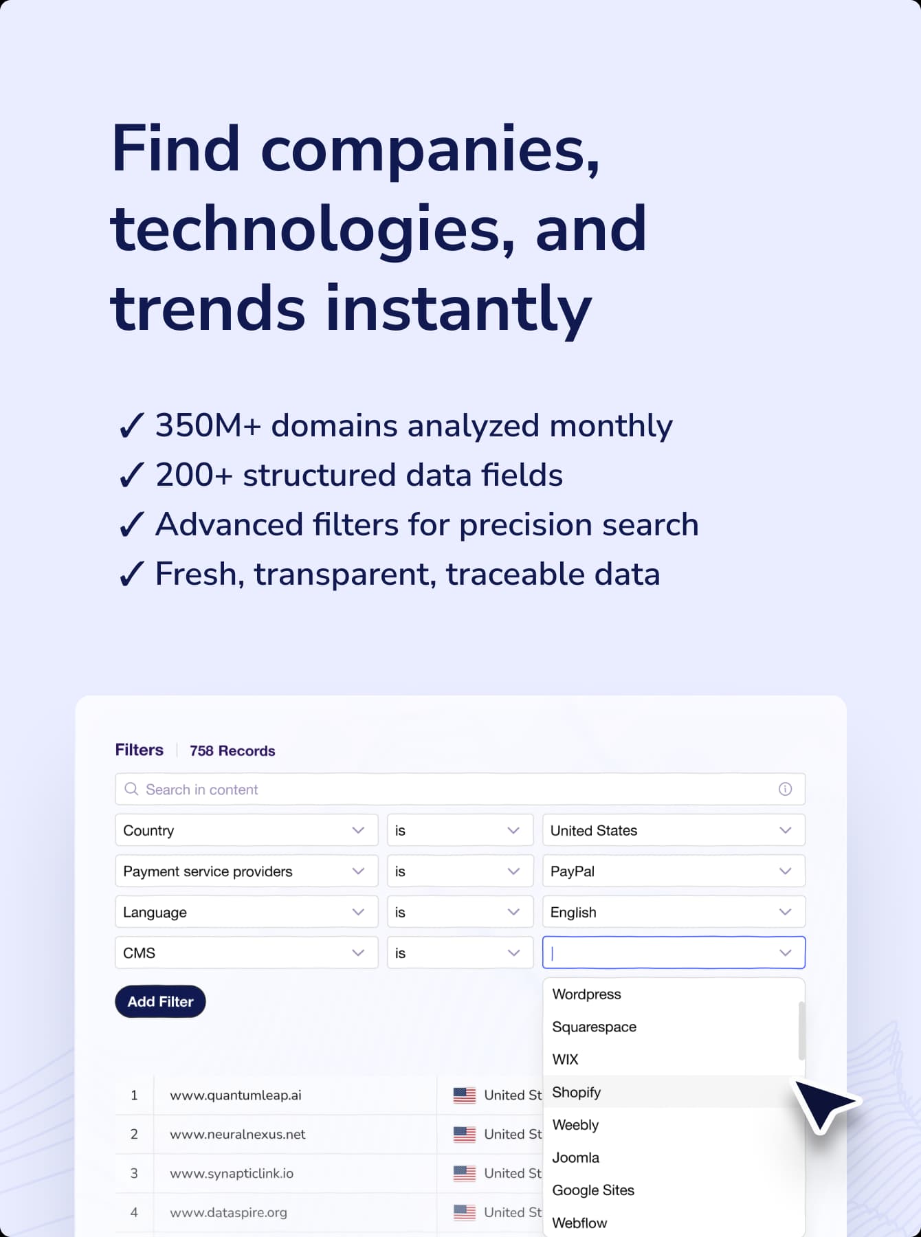 Discover view of the platform