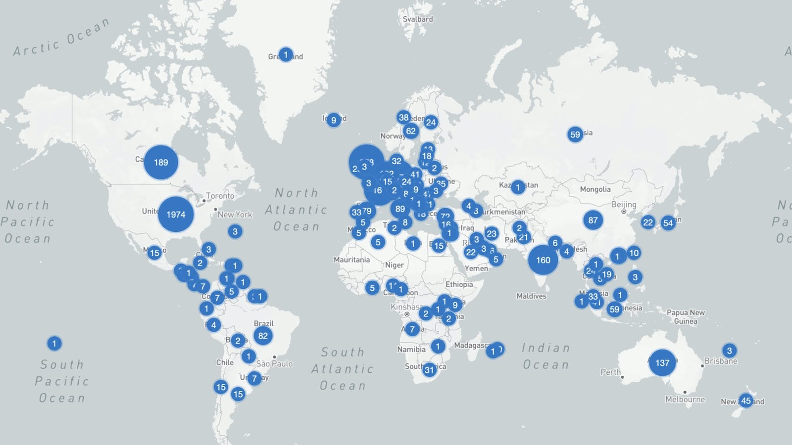 Figure 2: A map of key data centers around the world (Source: datacentermap.com)