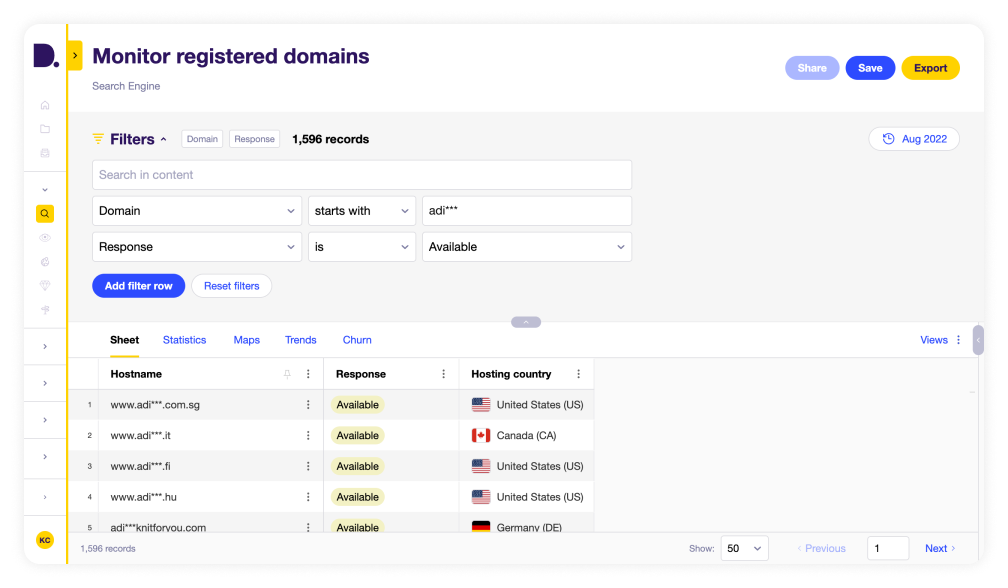 Find and monitor registered domains