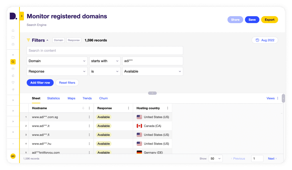 Find and monitor registered domains