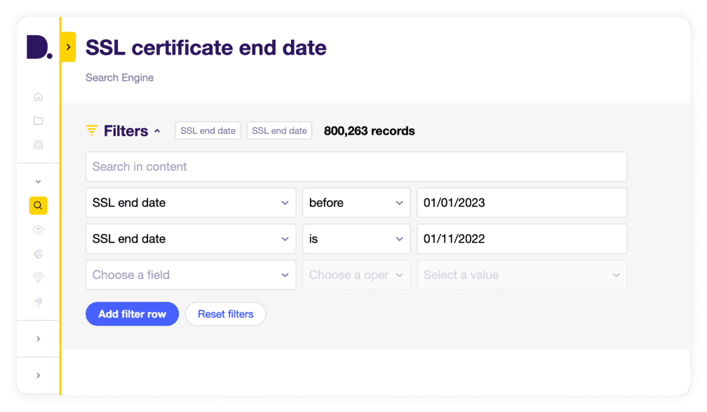 Filters for active SSL certificates