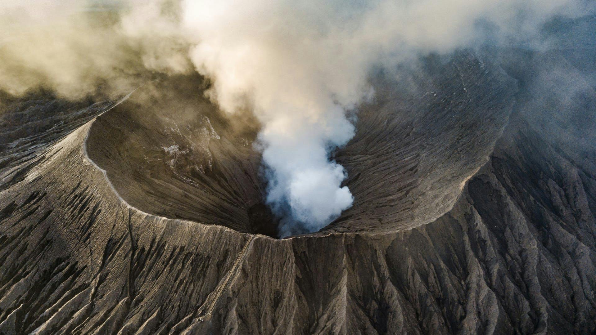A smoking volcano. 