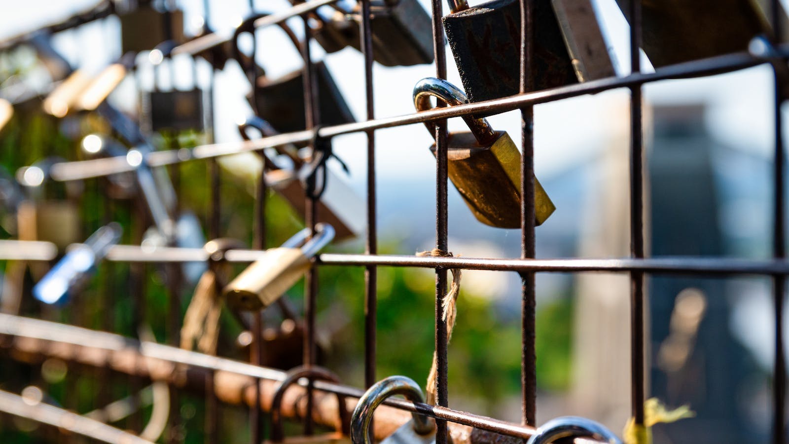 A chainlink fence with numerous locks attached to it.